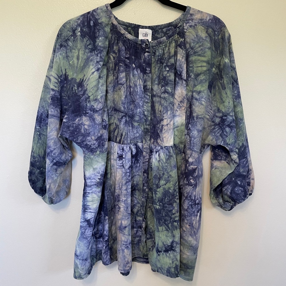 Earthcore Woodstock Tie Dye Babydoll Blouse Linen Blend Boho Chic M Puffy Sleeve